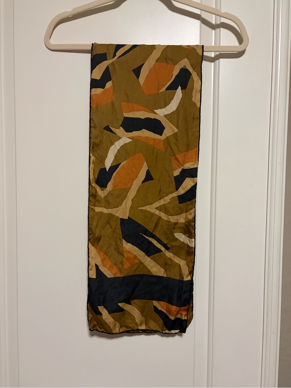 💙🤎Vintage 100% Silk Abstract Olive & Navy Scarf Headwrap Belt🤎💙 10x50”